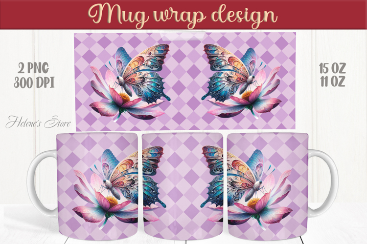 Cute butterfly mug wrap sublimation 15oz 11oz | Summer vibes