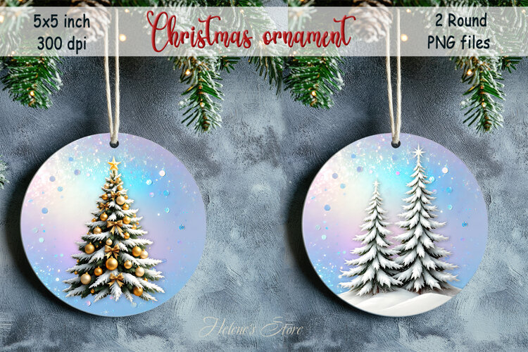 Cute Christmas tree round ornament sublimation designs png example image 1