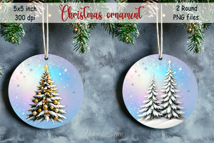 Cute Christmas tree round ornament sublimation designs png