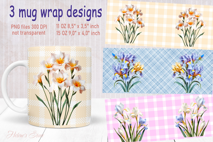 Vintage summer flowers design mug wrap 15 oz 11 oz png
