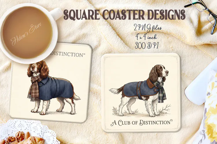 Style Gentlemen Dog square coasters|4 sublimation design png