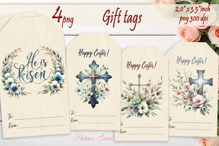 Easter cross Gift Tags|Happy Easter labels| Floral label png