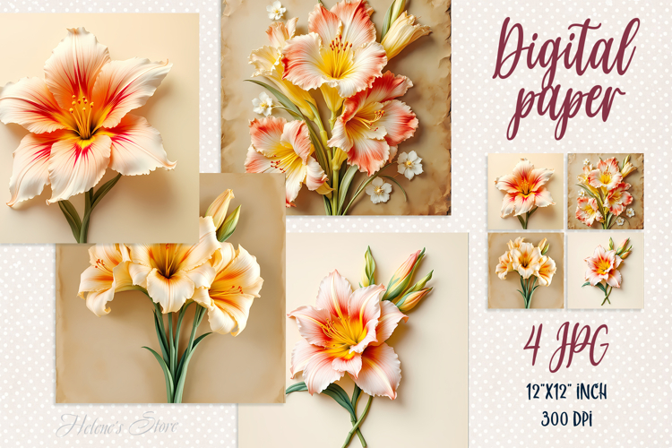Vintage floral digital papers jpeg|Scrap booking 3d graphics