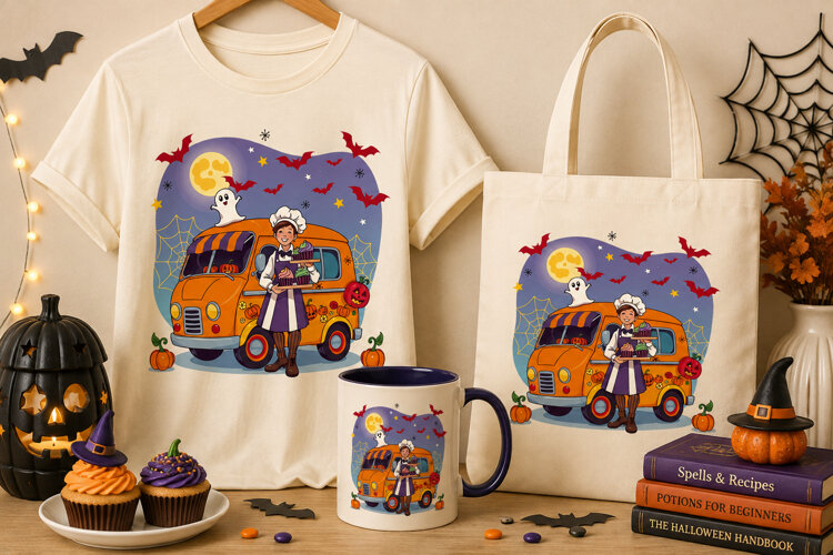 Halloween Cupcake Food Truck PNG | Spooky Baker Design example image 1