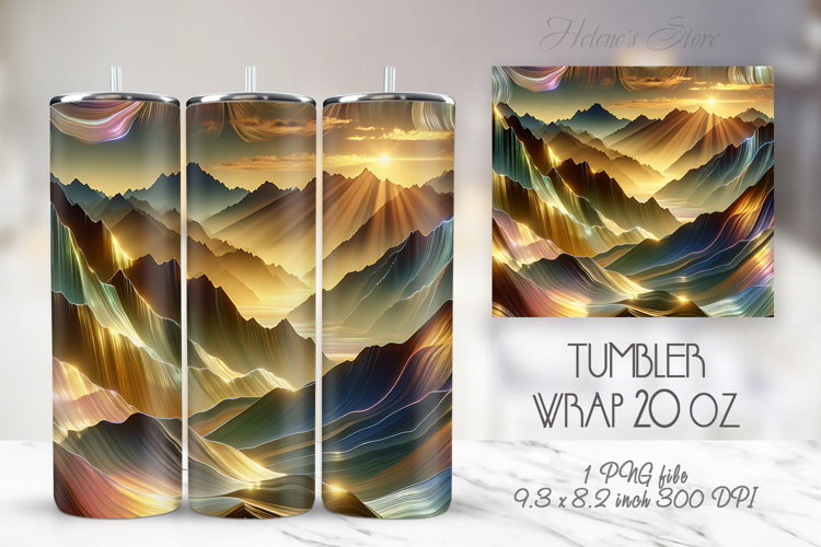 Gold sunrize Mountains straight skinny tumbler 20oz wrap png