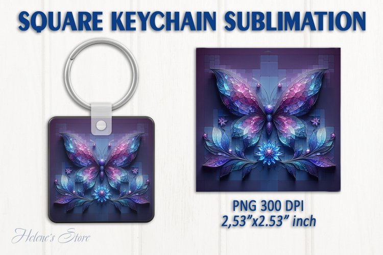 3d Crystal butterfly keychain sublimation | Square keychain example image 1