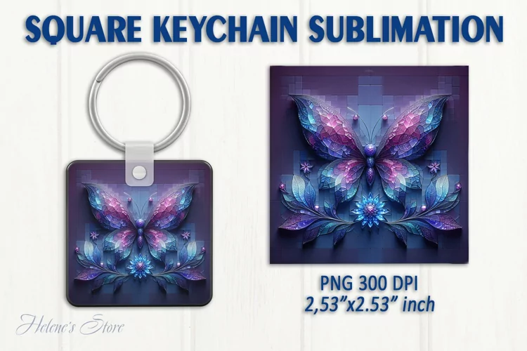 3d Crystal butterfly keychain sublimation | Square keychain