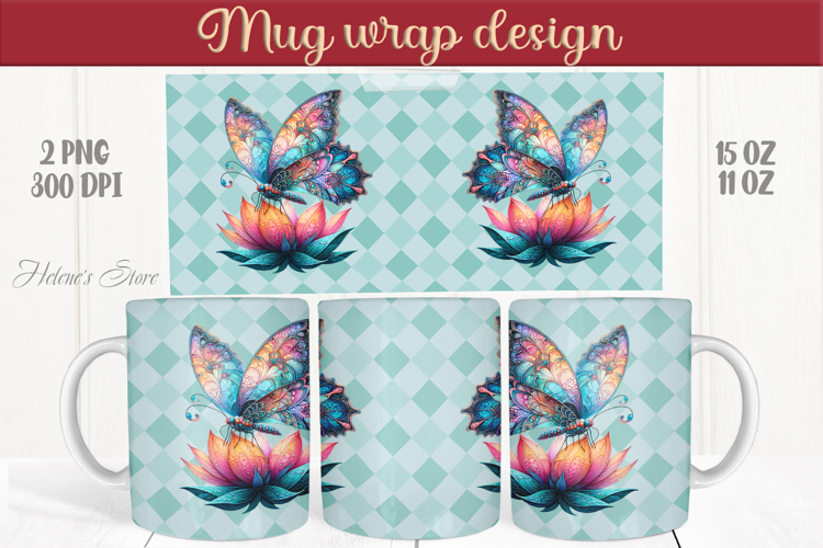 Cute butterfly mug wrap sublimation 15oz 11oz | Summer vibes
