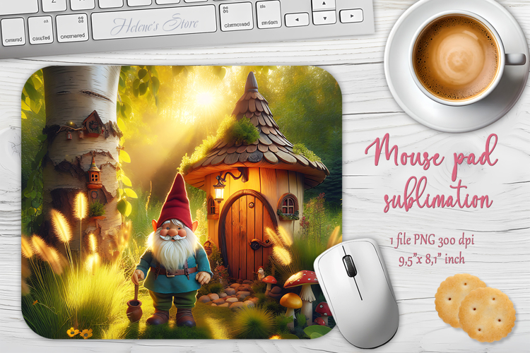 Cute forest gnomes house mouse pad sublimation design png