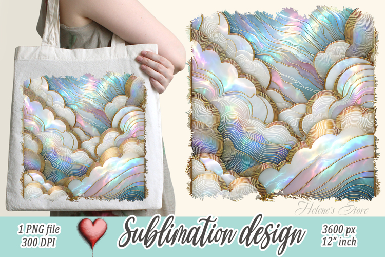 Blue ocean gold pearl sublimation designs png | Cloudy sky
