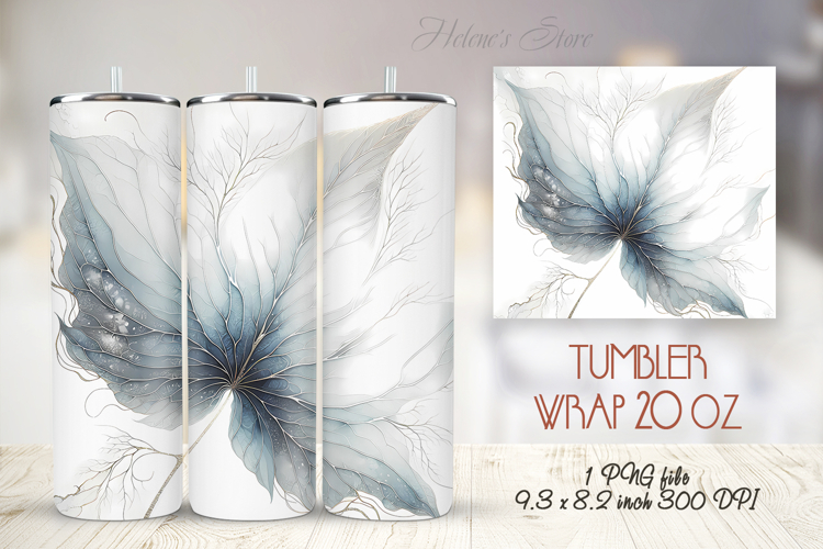 Blue watercolor leaves straight tumbler 20oz wrap designs