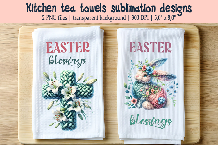 Easter cross with flowers lily kitchen tea towel sublimation