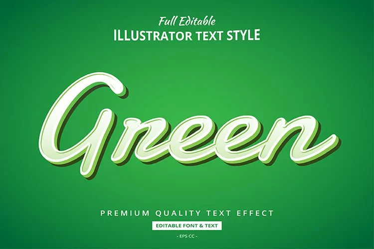 Green Embossed 3D Illustrator Text Style Effect