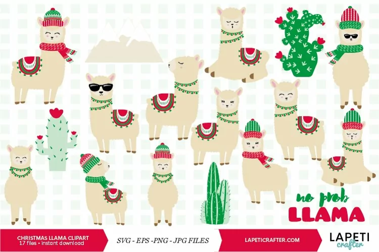 Christmas llama clipart, 17 alpaca digital clipart