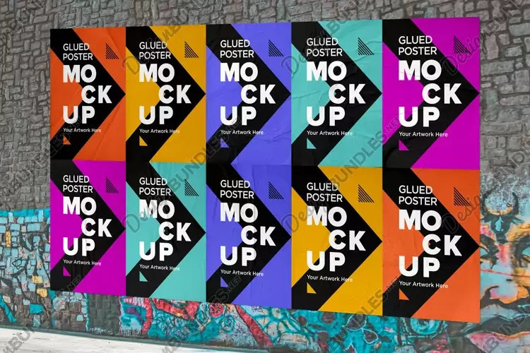 Glued and Crumpled Poster Mockup with Shadow Overlay