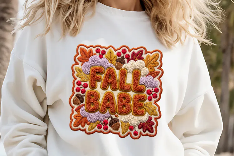 Autumn Chenille Embroidered Patch Puffy design PNG