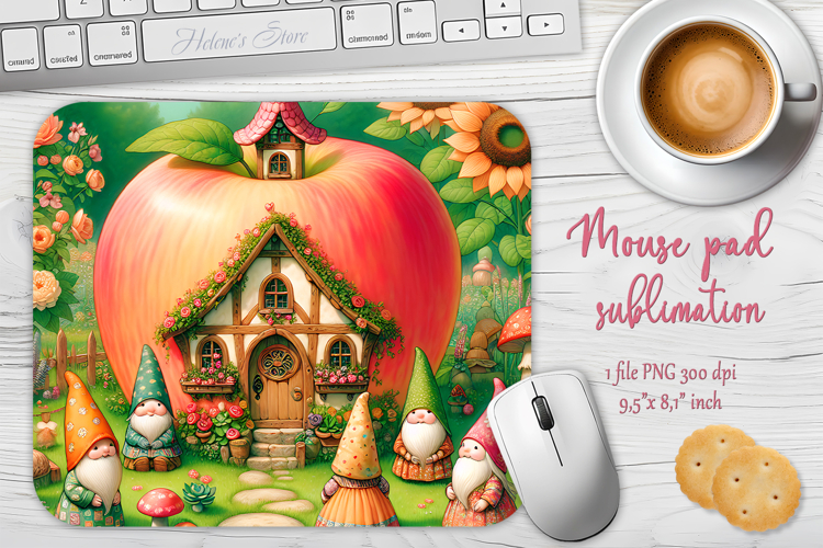 Cute forest gnomes house mouse pad sublimation design png