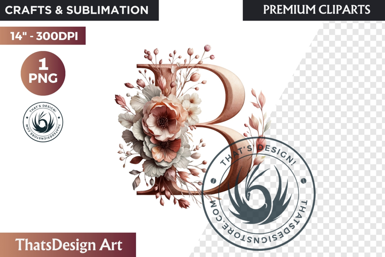 Floral Alphabet wedding Clipart Rose Gold flower letter