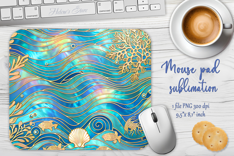 Iridescent blue ocean sublimation design mouse pad