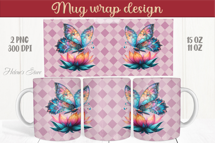 Cute butterfly mug wrap sublimation 15oz 11oz | Summer vibes