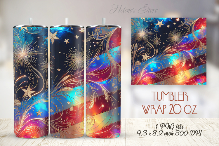 USA Fourth of July tumbler wrap 20oz |Patriotic Fireworks
