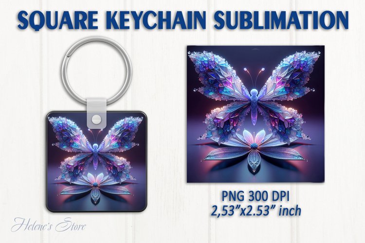 3d Crystal butterfly keychain sublimation | Square keychain example image 1