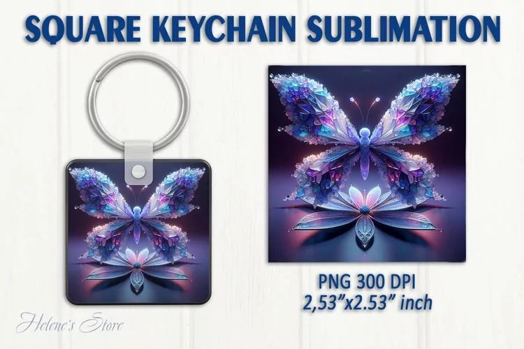 3d Crystal butterfly keychain sublimation | Square keychain