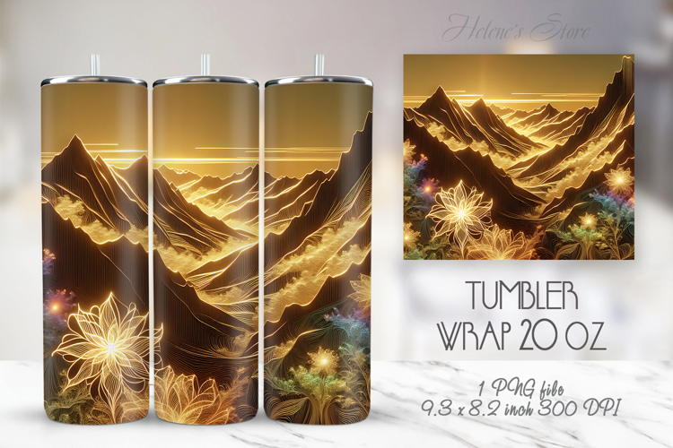 Gold sunset Mountains straight skinny tumbler 20oz wrap png