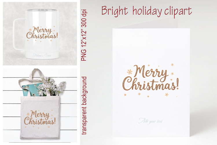 Golden Merry Christmas quote sublimation design clipart png