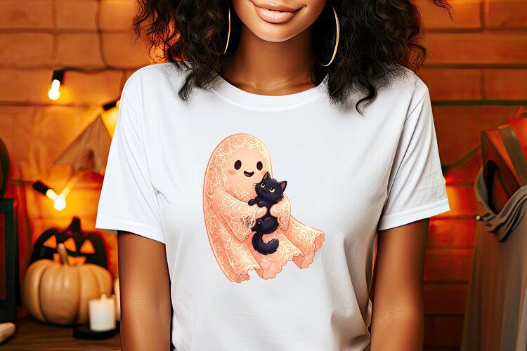 Cute Halloween clipart | Kawaii ghost sublimation design PNG example image 1
