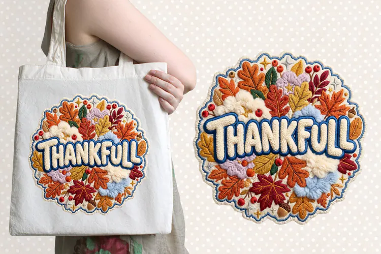Thanksgiving day Chenille Embroidered Patch Puffy design PNG