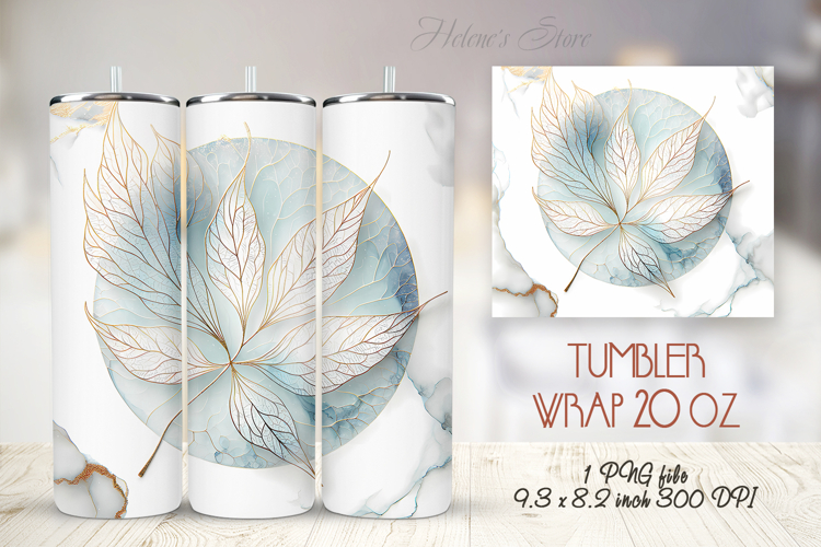 Gold watercolor leaves straight tumbler 20oz wrap designs