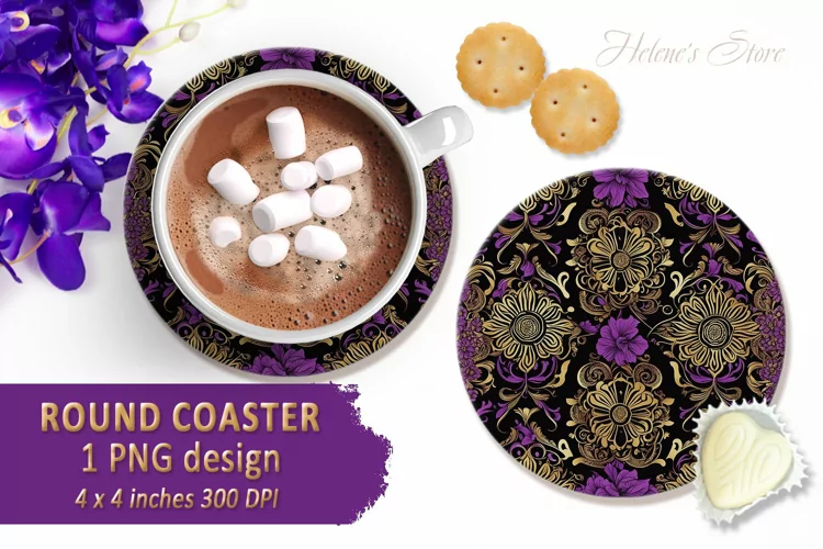 Vintage coaster Sublimation | Retro pattern round coasters