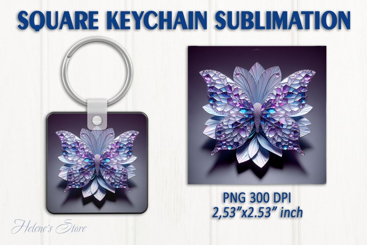 3d Crystal butterfly keychain sublimation | Square keychain example image 1