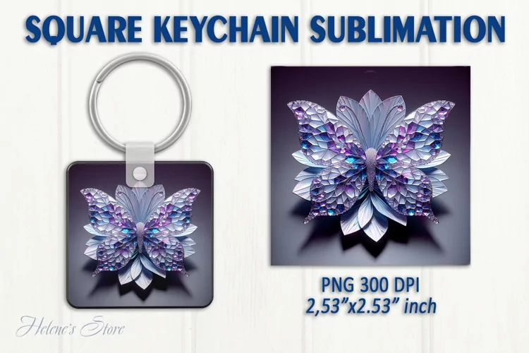 3d Crystal butterfly keychain sublimation | Square keychain