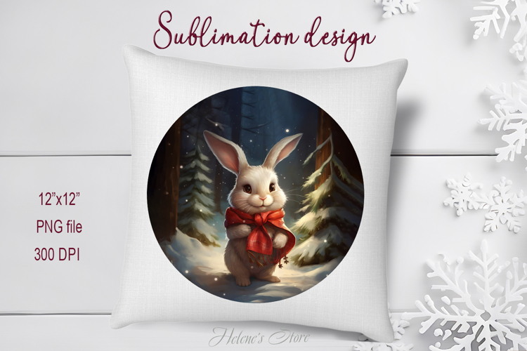Cute Christmas bunny round cute sublimation design png