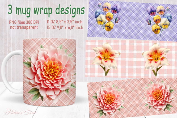 Vintage summer flowers design mug wrap 15 oz 11 oz png