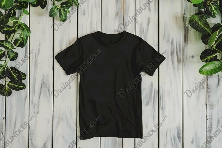 Black T-shirt Mockup on wooden background