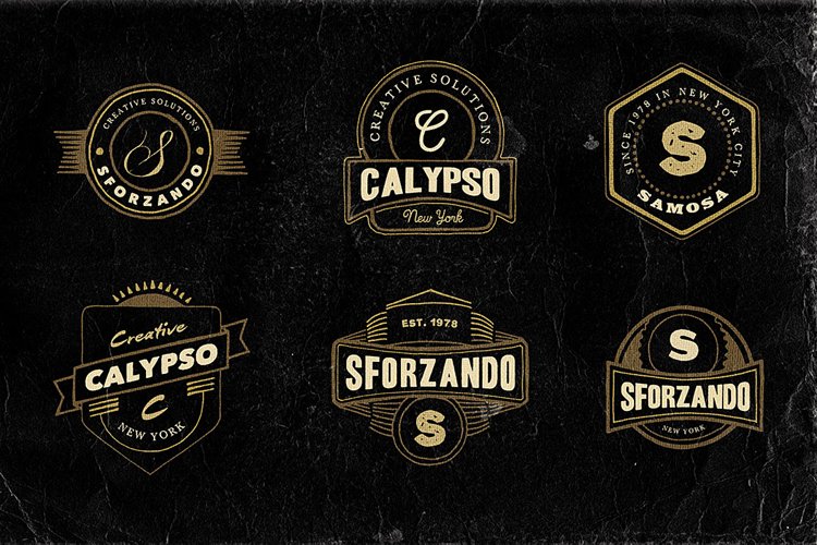 12 Hand Drawn Vintage Badges v.1
