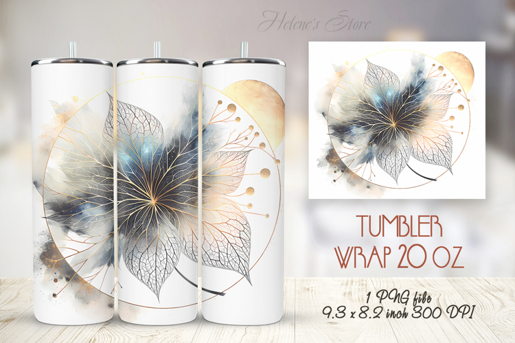 Gold watercolor leaves straight tumbler 20oz wrap designs