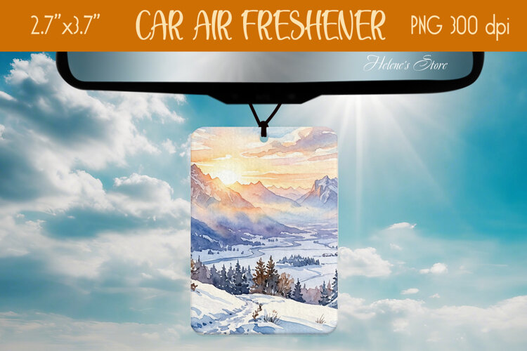 Watercolor Winter Mountains Air Freshener Car design png example image 1