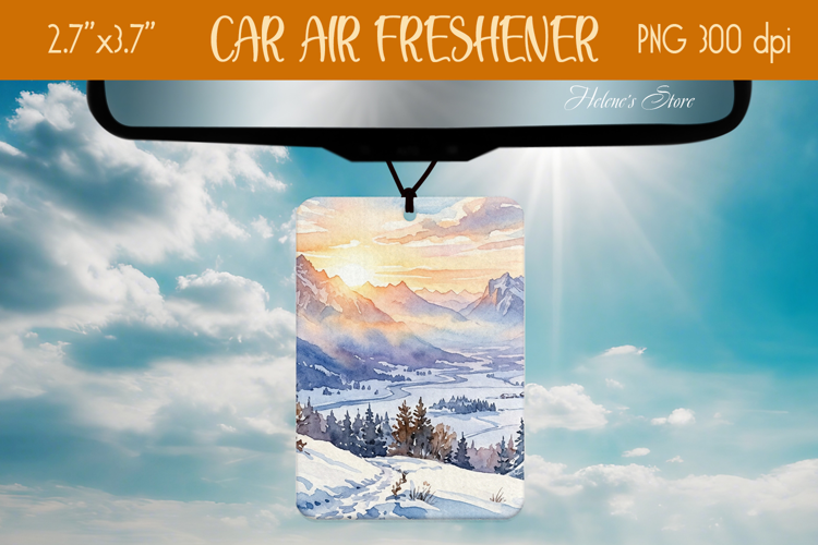 Watercolor Winter Mountains Air Freshener Car design png