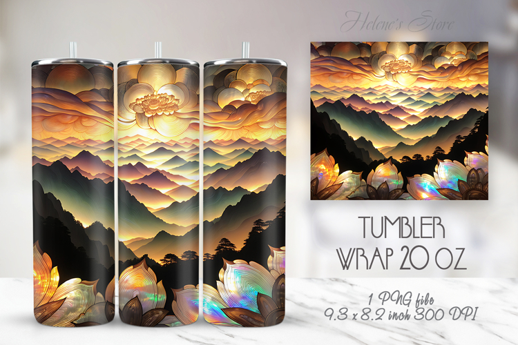Magic sunset Mountains straight skinny tumbler 20oz wrap png