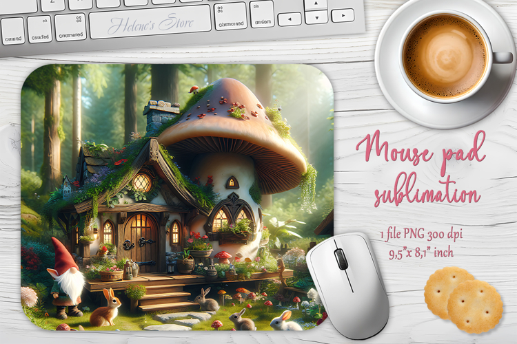 Cute forest gnomes house mouse pad sublimation design png