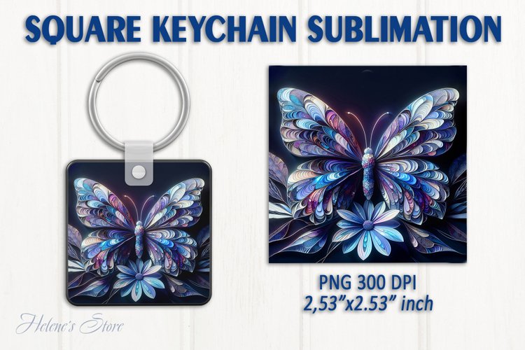 3d Crystal butterfly keychain sublimation | Square keychain example image 1