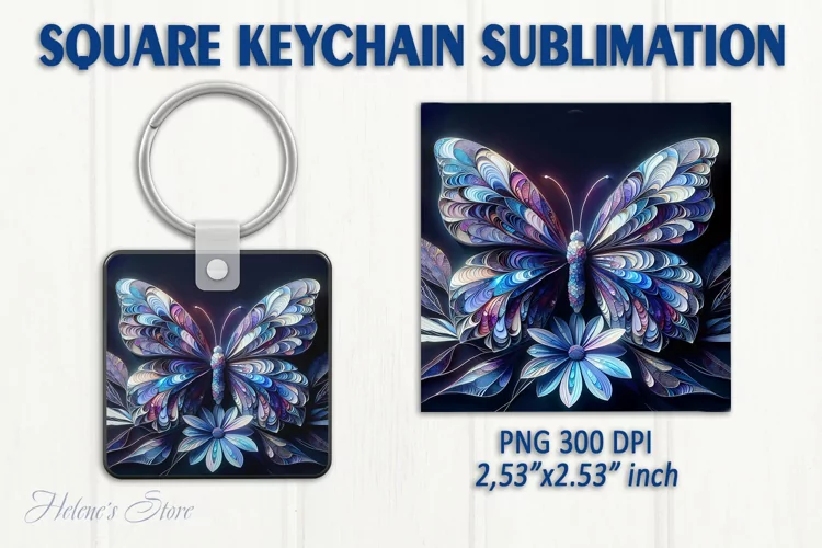 3d Crystal butterfly keychain sublimation | Square keychain