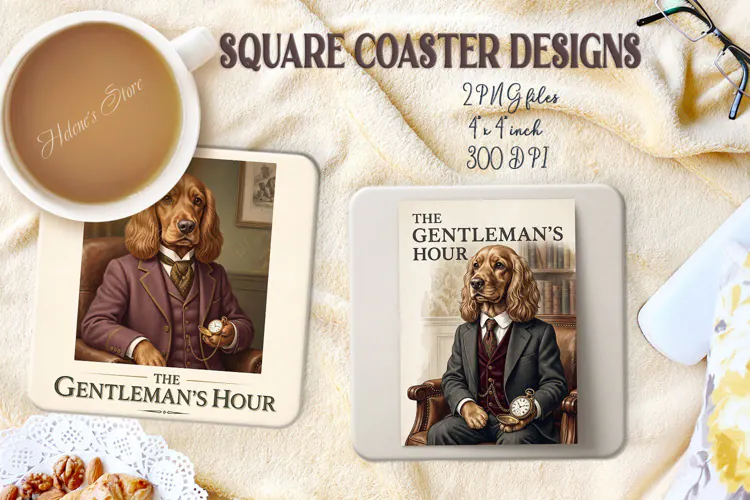 Style Gentlemen Dog square coasters|4 sublimation design png