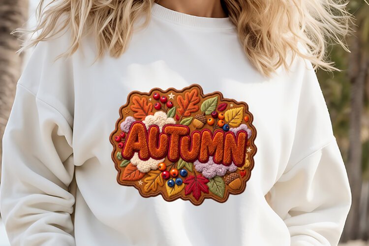Autumn Chenille Embroidered Patch Puffy design PNG example image 1