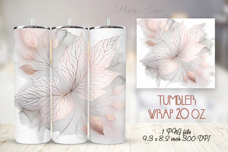 Pink watercolor leaves straight tumbler 20oz wrap designs