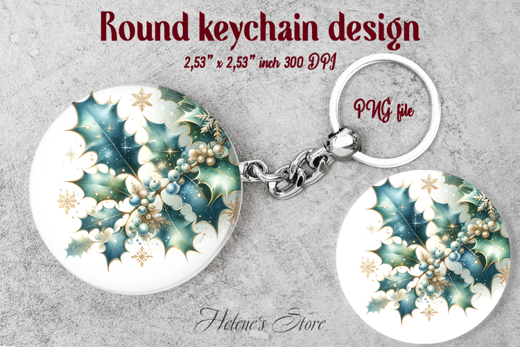 Christmas round keychain design | Holly Jolly Car coaster